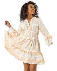 Roman - Petite Jacquard Tiered Dress - Lyst