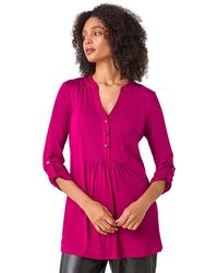 Roman - V-Neck Button Detail Tunic Top - Lyst