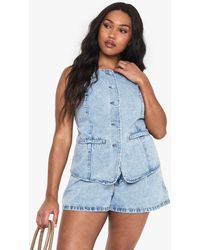 Boohoo - Plus Denim Self Fabric Button Waistcoat - Lyst