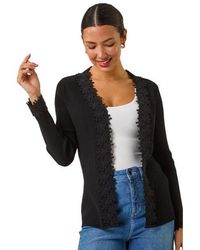 Roman - Lace Trim Knit Cardigan - Lyst