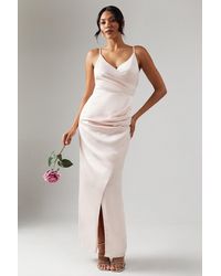 Oasis - Ruche Side Strappy Satin Maxi Bridesmaid Dress - Lyst