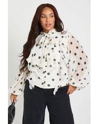 Boohoo - Plus Polka Dot Chiffon Balloon Sleeve Blouse - Lyst