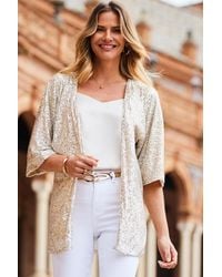Sosandar - Champagne Sequin Kimono Jacket - Lyst