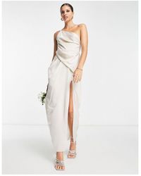 ASOS - Satin One Shoulder Strappy Maxi Dress With Slit - Lyst