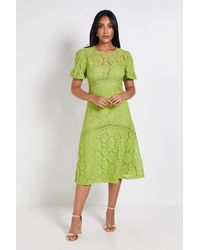 Wallis - Petite Lace Puff Sleeve Midi Dress - Lyst