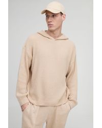 BoohooMAN - Oversized Boxy Brushed Rib Knitted Hoodie - Lyst