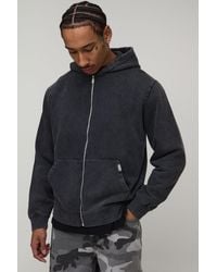 BoohooMAN - Essential Washed Boxy Zip Through Hoodie - Lyst