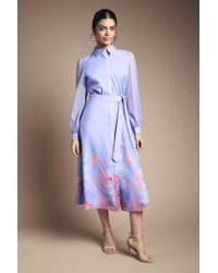 Wallis - Floral Organza Belted Shirt Dress - Lyst