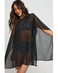 Boohoo - Sheer Mesh Cape Beach Dress - Lyst