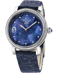 Gv2 - Ravenna Swiss Quartz Diamond Mother Of Pearl Dial Suede Embossed Watch Leather - Lyst