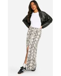 Boohoo - Snake Print Denim Midaxi Skirt - Lyst