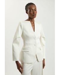 Karen Millen - Petite Tailored Satin Collarless Blazer - Lyst