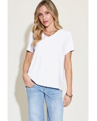 Everyday the Label - Dames Basis Bae Volledige Maat V-hals Hoog-laag T-shirt - Lyst