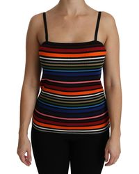 Dolce & Gabbana - Zwarte Gestreepte Mouwloze Blouse Tank Katoenen Top - Lyst