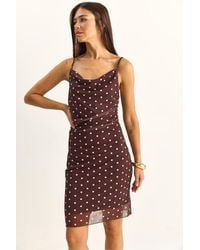 Bianco Lucci - Polka Dot Bodycon Midi Dress With Cowl Neck - Lyst