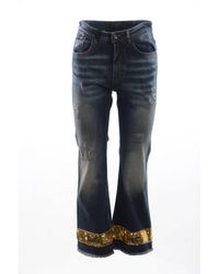Dolce & Gabbana - Blauwe Katoenen Cropped Denim Jeans Met Stretch En Lovertjes - Lyst