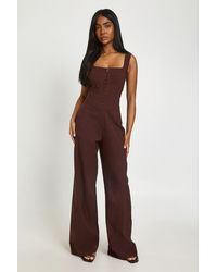 Boohoo - Corset Detail Wide Leg Jumpsuit - Lyst