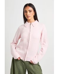 Boohoo - Collared Zip Through Knitted Jumper - Lyst