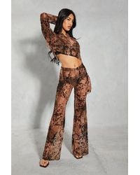 MissPap - Devore Mesh Floral High Waisted Wide Leg Trouser - Lyst