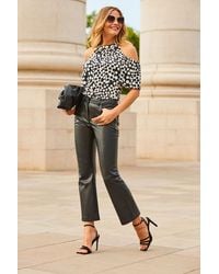 Sosandar - Faux Leather Kick Flare Cropped Trousers - Lyst
