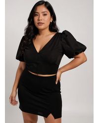 Gini London - Plus Puff Sleeve Seam Detail Corset Top - Lyst