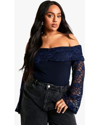 Boohoo - Plus Lace Ruched Overlay Stretch Bodysuit - Lyst