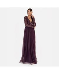 Maya Deluxe - V-Neck Long Sleeve Maxi Gown - Lyst