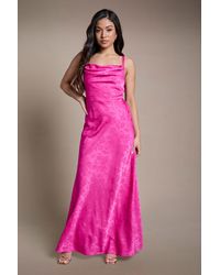 Oasis - Petite Bright Double Strap Cowl Neck Satin Jacquard Bridesmaid Midi Dress - Lyst