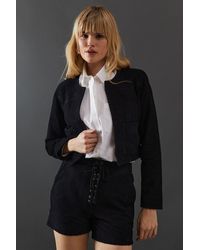 Warehouse - Real Suede Cropped Whipstitch Jacket - Lyst