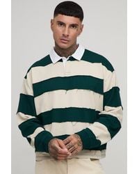 BoohooMAN - Tall Oversized Boxy Distressed Long Sleeve Rugby Polo - Lyst