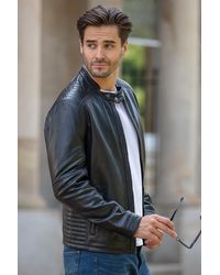 Ashwood Leather - 'Elio' Mandarin Collar Biker Jacket - Lyst