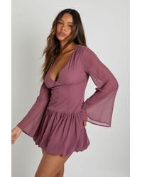 Boohoo - Chiffon Drop Waist Puff Ball Mini Dress - Lyst