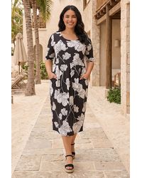 Roman - Curve Floral Print Pocket Dress - Lyst
