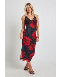 Boohoo - Polka Dot Floral Print Bodycon Dress With Lace Cup Detail - Lyst