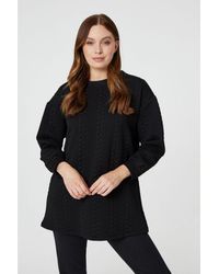Izabel London - Black Cable Knit Longline Relaxed Jumper - Lyst