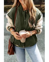 Azura Exchange - Corduroy Bomber Jacket Sherpa Sleeves - Lyst