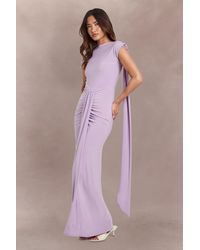 Boohoo - Double Layer Slinky Grown On Neck Drape Front Maxi Dress - Lyst