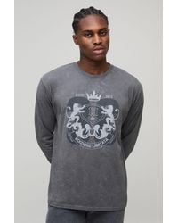 BoohooMAN - Regular Fit Graphic Acid Wash Long Sleeve Printed T-Shirt Cotton - Lyst