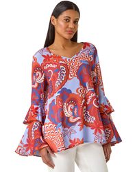 Roman - Paisley Print Flared Sleeve Top - Lyst