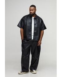 BoohooMAN - Plus Oversized Studded Leather Look Short Sleeve Shirt - Lyst