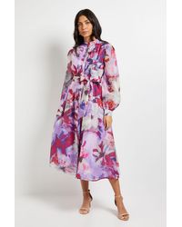 Wallis - Floral Print Organza Midi Shirt Dress - Lyst