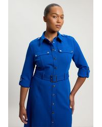 Karen Millen - Plus Size Tailored Belted Midi Shirt Dress - Lyst