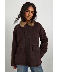 Boohoo - Faux Suede Aviator Jacket With Mittens - Lyst