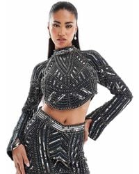 ASOS - High Neck Top With Pearl And Sequin Embellishment Co-Ord - Lyst