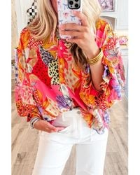 Azura Exchange - Damen Bluse Mit Mehrfarbigem Blumenmuster Und Langen Ärmeln - Lyst