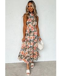 Azura Exchange - Boho Floral Print Knotted Halter Ruffled Maxi Dress - Lyst