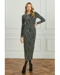 Izabel London - Abstract Print Long Sleeve Ruched Midi Dress - Lyst