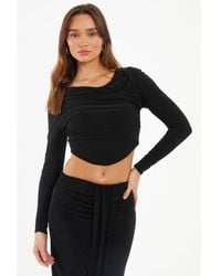 Quiz - Black Ruched Cowl Neck Top - Lyst