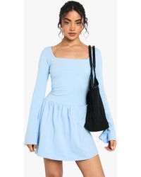 Boohoo - Square Neck Dropped Puff Ball Hem Mini Dress - Lyst