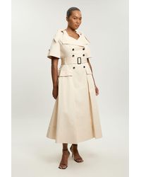 Karen Millen - Plus Size Tailored Cotton Trench Belted Full Skirted Midi Dress - Lyst